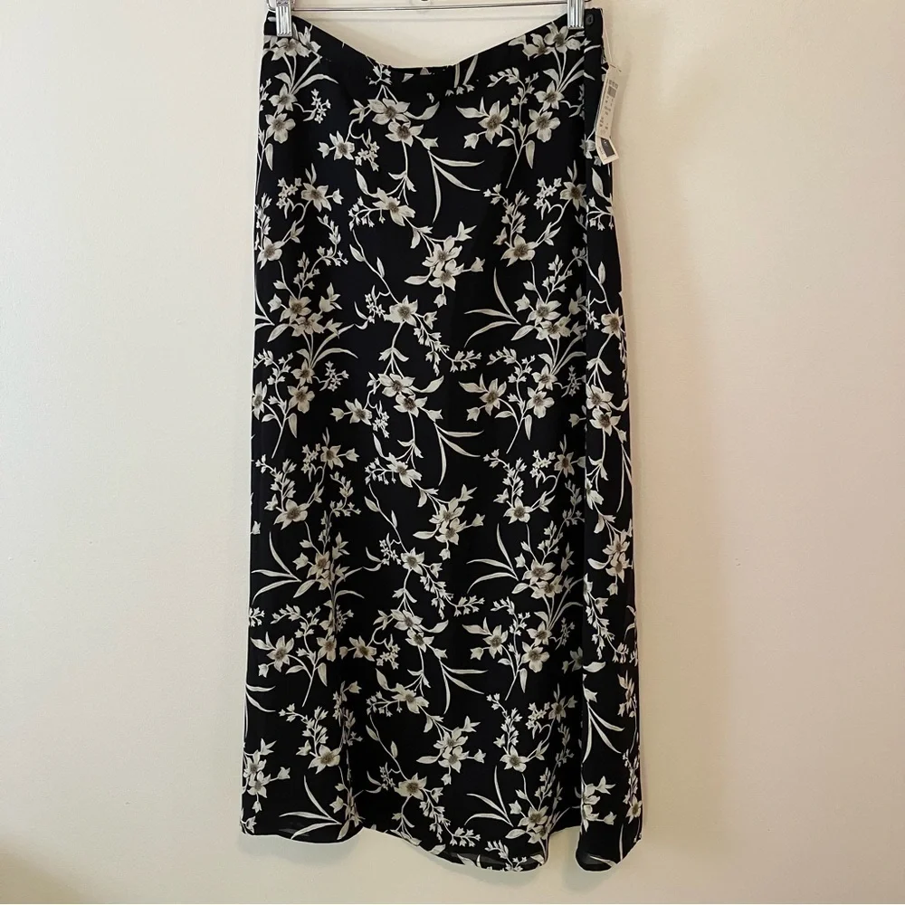 VTG NWT Maxi Skirt Black Dark Floral A-line 90s Grunge Whimisgoth Fairy Sz 14